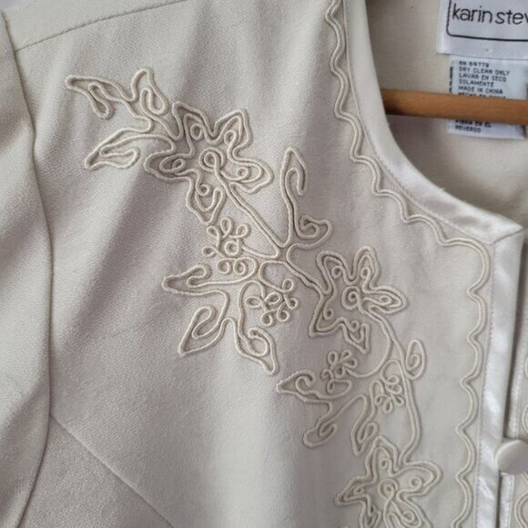 Vintage Karin Stevens 2 pc Pant Suit Sz 8 Rayon Poly Beige Embroidered NOS NWT - Picture 5 of 15